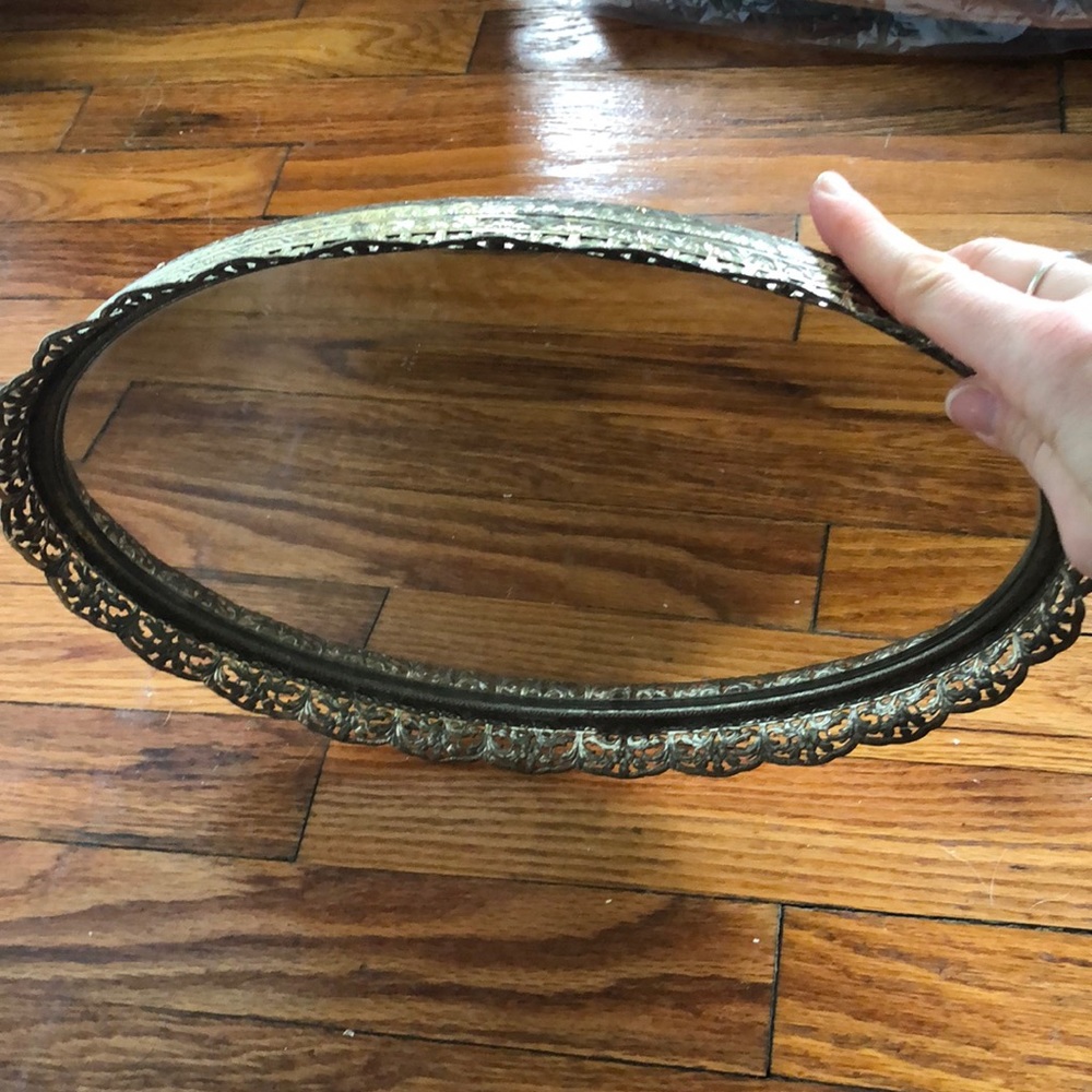 Antique gold mirror tray